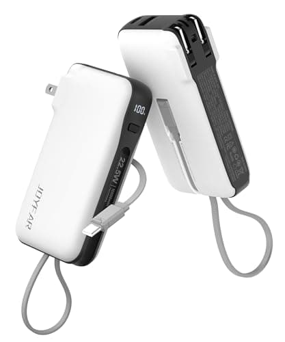 JOYFAR Portable Charger with Built-in USB-C Cable & Plug, 10,000mAh 5V/4.5A Power Bank Fast Charging 22.5W, Travel Essential Battery Pack 3 Output for iPhone 16/15 Series, Samsung Galaxy, iPad, 1 Pack