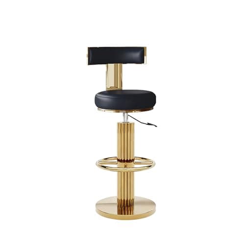 Bar Chair,Bar Stools, Island Height Bar Stools with Gold Stainless Steel Frame, Adjustable Height Swivel Barstools, Comfortable Leather Seat Cushion for Kitchen Counter, Islands Counter, Bars (Black)
