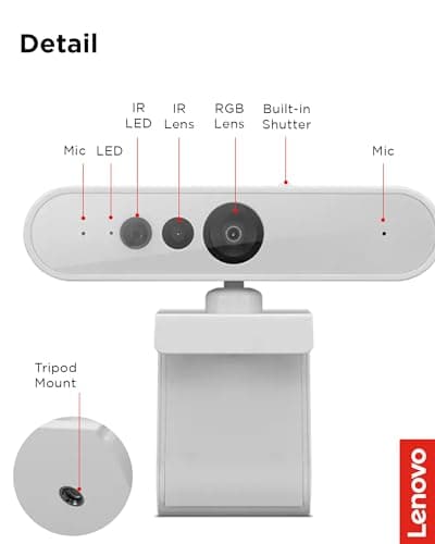 Lenovo HD 1080p Webcam (510 FHD) - Monitor Camera with 4X Digital Zoom, 95° Wide Angle, 360° Rotation Pan & Tilt - Desktop Cam with Dual Microphones & Windows Hello for Livestreaming & Conferences 8