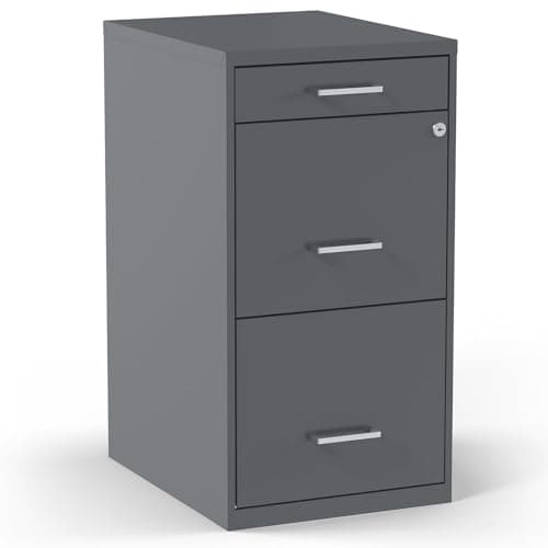 Staples 3-Drawer Vertical File Cabinet, Letter Size Documents, Lockable & Mobile, 18.9" D x 14.3" W x 26.8" H, Charcoal