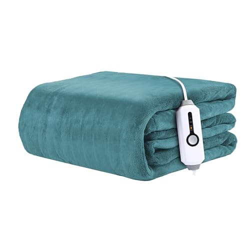 BRILLIO Electric Heated Blanket 50"x60" Throw Size Coral Fleece - 4 Heat Settings & 3H Auto Shut Off, Fast Heating, Machine Washable for Bed, Couch, Office - Teal
