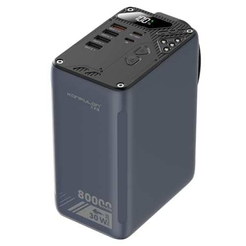 80000mAh High Capacity PD 30W Power Bank Fast Charging 22.5W Portable USB C Battery Packs with 5 Outputs & LCD Display Battery Bank for iPhone, Samsung, iPad ,Macbook & Outdoors Camping (GREY)