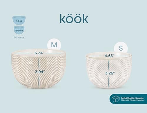 KooK Ceramic Mixing Bowls, Nesting Set of 4, Embossed Kitchen Dishware, Prep, Serving, Gift, Microwave and Dishwasher Safe, 20/44/98/145 oz, Narbonne Collection (Ivory) 8