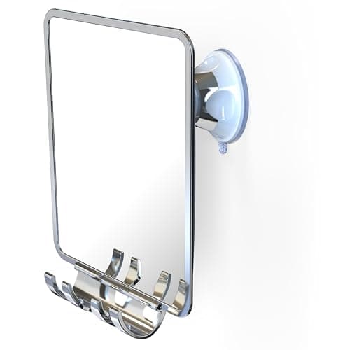Luxo Shower Mirror, Shower Mirror fogless for Shaving with a Removable Razor Holder - Shaving Mirror for Shower with a Powerful Suction Cup - Shatterproof fogless Mirror for Shower (Chrome)