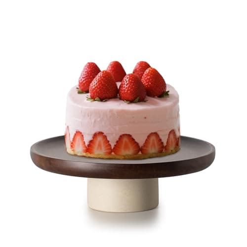 CEEFU 9 inch Rustic Acacia Wood Cake Stand - Natural Wooden Clay Wedding Cake Pedestal Serving Stand for Cupcake Dessert Bites Display in Party, Birthday, Beautiful Farmhouse Kitchen Decor