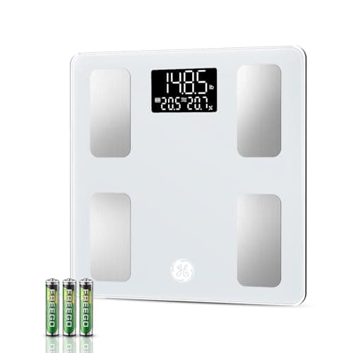 GE Smart Scale for Body Fat - BMI Muscle Mass Digital Bathroom Weight Scales Bluetooth Electronic Body Composition Monitor for People with App Large Display, Accurate 400lb Weighing, White