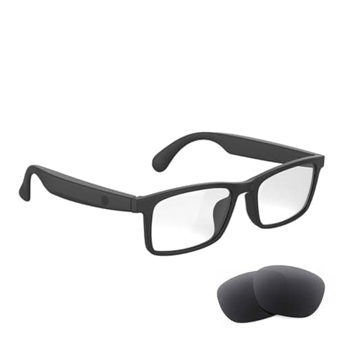 Fecoul Smart Bluetooth Glasses Audio Eyewear,Open Ear Sound with Mic & Speakers,Anti-Blue Light Lenses and UV400 Polarized Lenses Unisex, Black