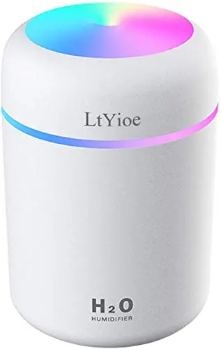 LtYioe Colorful Cool Mini Humidifier, USB Personal Desktop Humidifier for Car, Office Room, Bedroom,etc. Auto Shut-Off, 2 Mist Modes, Super Quiet. (White)