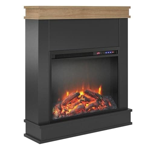Ameriwood Home Mateo 30 Inch Electric Fireplace with Mantel, Replaceable Fireplace Insert Heater, Freestanding, Remote Control, Timer, Realistic Log and Flame Effect, Black 6