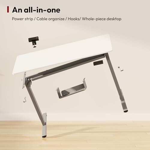 SANODESK Electric Standing Desk with Desk Clamp Power Strip 40"x 24" Whole-Piece Desktop Height Adjustable Stand Up Desk with Cable Management Sit Stand Home Office Desk White Frame/White Top 7