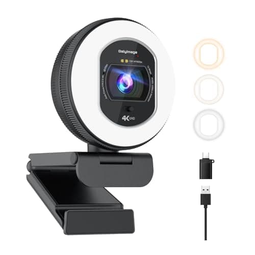 Galyimage 4K Webcam with Light 4K Computer Camera TOF Autofocus PC Web Cam, Dual Noise-Cancelling Mics, USB 2.0 Plug&Play, Built-in Privacy Cover, Web Cam for Video Calls/Meetings/Streaming/Skype/Zoom