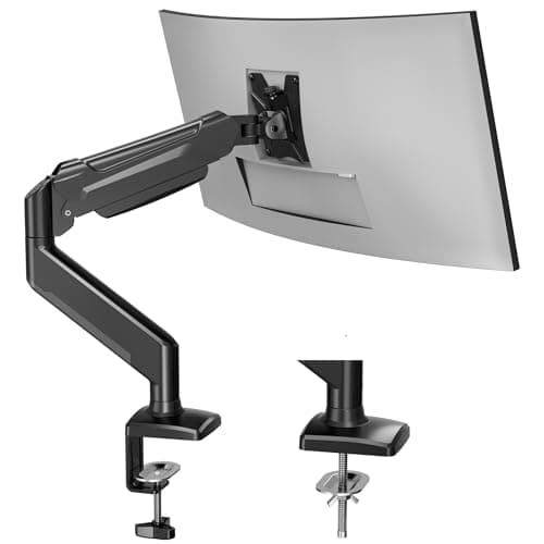 BONTEC Monitor Arm for 13-32 Inch Screens, Ergonomic Gas Spring Single Monitor Mount, Full Motion Desk Stand with Tilt Swivel Rotation, VESA 75x75mm 100x100mm, C Clamp, Grommet Base, Cable Management