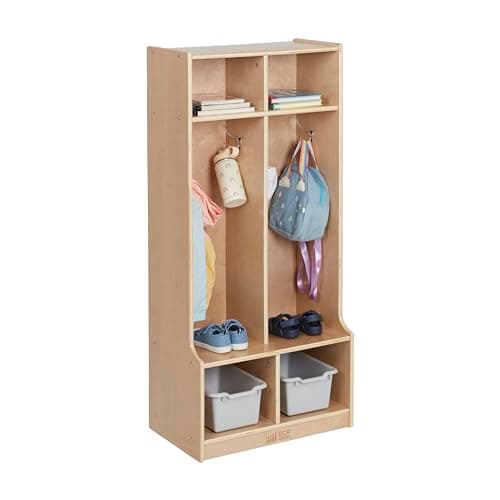 ECR4Kids 2-Section Coat Locker with Bench and Cubby Storage, Classroom Furniture, Natural 12