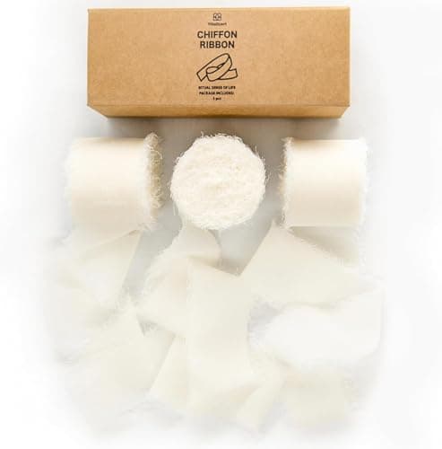 Vitalizart Cream White Handmade Chiffon Silk Ribbon Fringe 3 Rolls 1.5" x 21 Yd Ivory Frayed Edges Ribbons for Wedding Invitations Bridal Bouquets Gifts Wrapping Crafts Holiday Decor