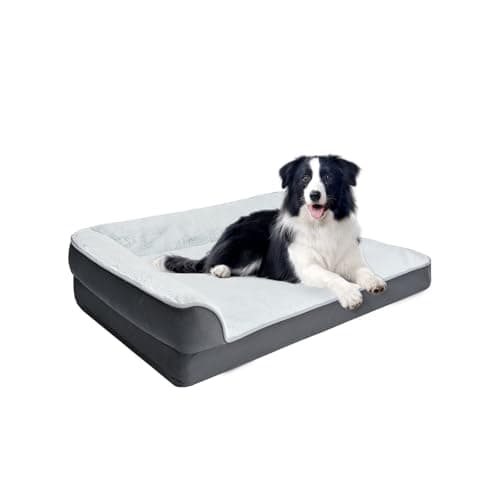 Amazon Basics Washable L-Shaped Dog Bed for Medium Dogs, Anti-Slip Pet Sofa Bed for Indoor Dogs, Crate Bed, 36x27x8 Inches, Gray, Medium