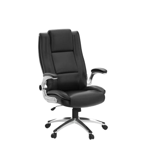 COLAMY High Back Executive Office Chair- Ergonomic Home Computer Desk Leather Chair with Padded Flip-up Arms, Adjustable Tilt Lock, Swivel Rolling Chair for Adult Working Study-Brown 8