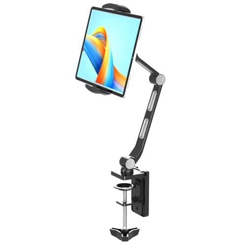 suptek Aluminum Alloy Tablet Stand for Desk, Adjustable Foldable Arm Holder Mount Compatible with iPad 10/9th, iPad 13/12.9 Pro, Portable Monitor 12.9-18.6'', YF208BV1