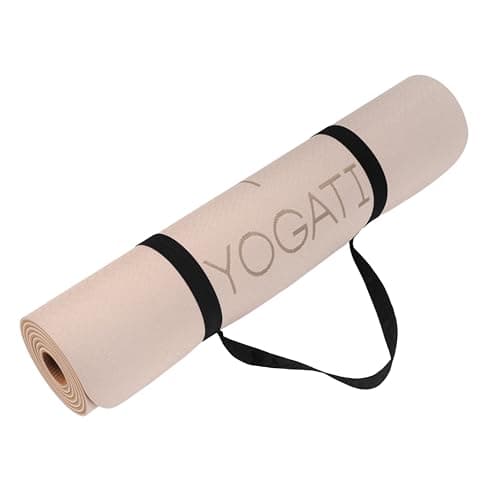 YOGATI® Non Slip Yoga Mat with Alignment Lines. Home Workout Mat for Women, Men and Kids. Thick Yoga Mats with Strap for Pilates and Fitness. Brown and Beige Yoga Mat. 6