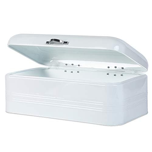 Brightalk Large Bread Box for Kitchen, Metal Bread Storage Bin with Lid, 16.3"x9"x6.7", White