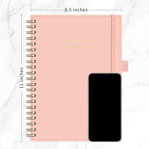RETTACY 2026-2027 Monthly Planner, Jan 2026 - Dec 2027, Large Size (8.5" x 11"), Agenda, Calendar, 24 Month Tabs, Flexible Plastic Cover, 100 GSM Thick Paper, Spiral-bound (Pink) 8