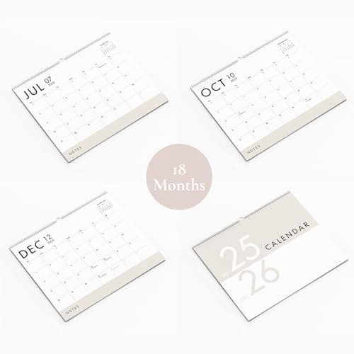Horizontal Wall Calendar 2025-2026, 18 Months Hanging Calendar (January 2025 to June 2026) Modern White Design with Beige Notes Section 11x13.5 Inches 7