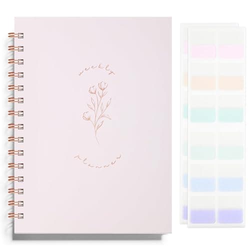 Undated Weekly and Monthly Planner Spiral Bound- Weekly Goals Notebook, To Do List, Habit Tracker Journal, Academic, Aesthetic, Stylish School or Office Supplies (6.1" x 8.4" - Pink)