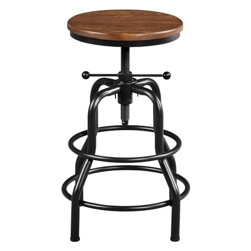 Yaheetech Industrial Bar Stool Vintage Counter Rustic Counter Height Metal Bar Stool Adjustable with Round Wood Seat Kitchen/Dining/Cafe Chair 20-27 Inch Tall, Brown, 1PCS