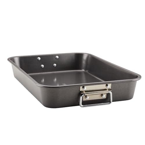 Farberware Bakeware Nonstick Steel Roaster with Flat Rack, 11-Inch x 15-Inch, Gray 12