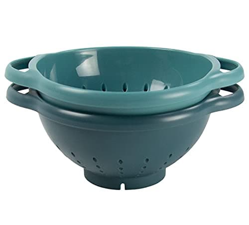 Crisp 2-Piece Mini Colander Berry Baskets With Handles - Food Strainers For Kitchen - Small Colander For Berries & Grape - Dishwasher Safe Berry Strainer - Made in the USA - Prussian Blue & Light Teal 3