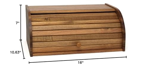 Lipper International Acacia Wood Rolltop Bread Box, 16" x 10-3/4" x 7" 5