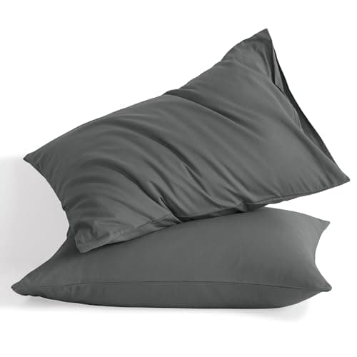NTBAY Queen Cotton Pillowcases - Envelope Closure 20x30 Pillowcases Set of 2, Breathable and Soft Bed Pillow Cases, Dark Grey