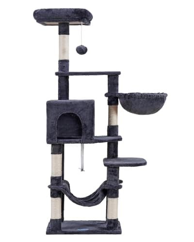 Hey-brother Cat Tree with Large Hammock, Multi-Level Cat Tower for Indoor Cats, Cat Condo with Sisal-Covered Scratching Posts and Top Perch, Smoky Gray MPJ050G 7
