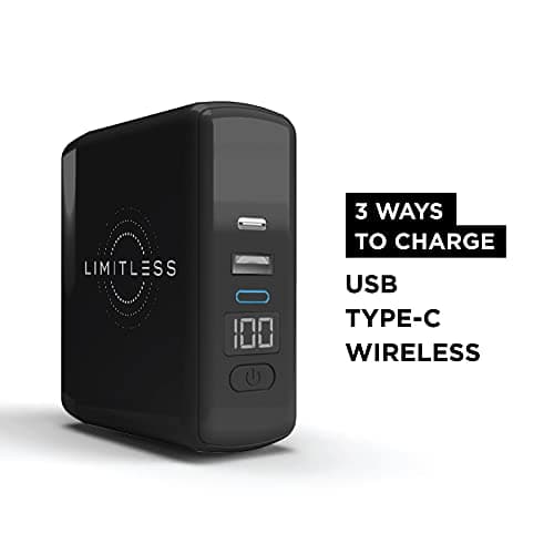 Limitless PowerPro Go 10,000mAh Power Bank 3-in-1 Wall Charger with Type-C Power Delivery, USB-A, & Qi Wireless Charging, Digital Display & Fast Charging for iPhone Android, Samsung (Black) 5