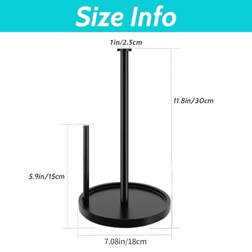 Paper Towel Holder Countertop, Standing Paper Roll Holder with Anti Slip Weighted Base, Stainless Steel Freestanding Paper Towel Holder for Kitchen, Black 7