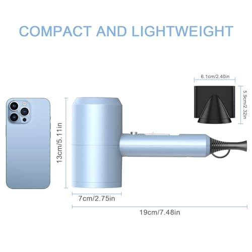Slopehill Professional Ionic Hair Dryer, Powerful 1800W Fast Drying Low Noise Blow Dryer with 2 Concentrator Nozzle 1 Diffuser Attachments for Home Salon Travel (Matte Blue) 6