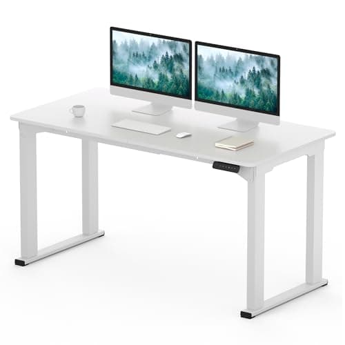SANODESK 4-Leg Standing Desk, Electric Height Adjustable Desk with Memory Presets for Home Office, Stand up Desk Computer Workstation, 55x28 Inches White