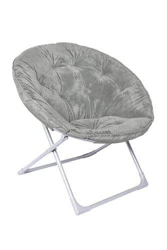 Amazon Basics Comfortable Faux Fur Saucer Shaped Chair with Foldable Metal Frame, Grey, 32.3"D x 27.2"W x 32.3"H