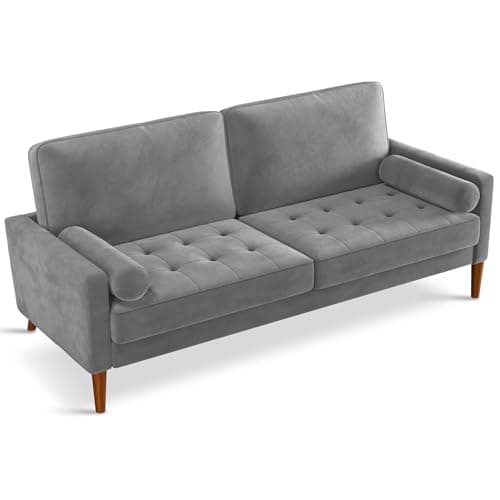 Vesgantti 68" Gray Velvet Couch, Comfy Sofa Couch with Spring Cushions, Loveseat Sofa for Bedroom, Sturdy Wooden Small Couch for Small Spaces, Modern 3 Seater Sofa with Tufted Seat, Living Room Couch