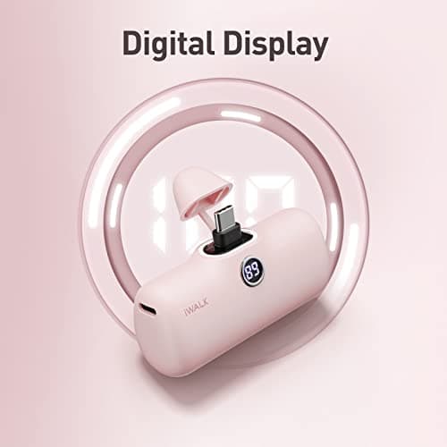 iWALK Small Portable Charger, 4,800mAh 18W PD Fast Charging Power Bank with Built-in USB-C Connector, External Mini Battery Pack for Samsung Galaxy S25/S24/S23, Android, iPhone 15/16/17 Pro/Max, Pink 4