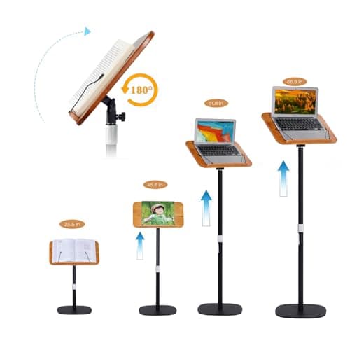 Adjustable to 67in Standing Book Stand, Book Holders for Reading Hands Free with Pedestal,Wood Music Sheet ，Podium& Bible& Cookbooks Display Stands 7