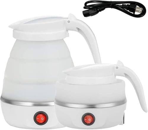 Travel Kettle Small Foldable Portable Kettle,Silicone Collapsible Tea Pot for Camping,Easy for Storage (White1) 8