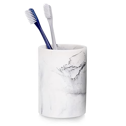 ZCCZ Toothbrush Holder for Bathroom Marble Look, Electric Toothbrush and Toothpaste Organizer, Makeup Brushes Razor Stand, White Marble Design Cup for Countertop Storage and Bathroom Accessories