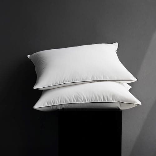 Down Pillows Queen Size Set of 2, Breathable Cotton Blend Shell Cover, Hotel Collection Bed Pillows for Sleeping, Fluffy and Supportive, Soft Down Fiber Pillow for Side,Back, and Stomach Sleepers