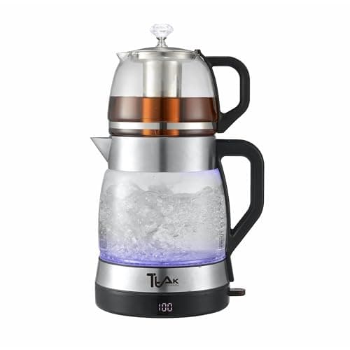 TTAK Electric Glass Tea Maker Set with LED Display – 1.8L Water Kettle & 1.2L Infuser Teapot – Dual Glass Body, Stainless Steel Filter, Auto Keep Warm, Fast Boil, Modern Kitchen Appliance
