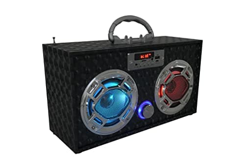 Wireless Express - Boombox Speaker with LED Lights – Retro Bluetooth Speaker w/Enhanced FM Radio - Perfect for Home and Outdoor (Black) 6