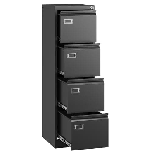 Letaya 4 Drawer File Cabinet with Lock,Metal Office Filing Cabinets for Home Office- Storage A4/F4/Letter/Legal -Assembly Required (Black)