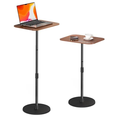Adjustable Laptop Floor Stand & Portable Standing Desk - Height Adjustable Mobile Table up to 37.8", Bedside Laptop Table, Sofa Desk with Sturdy Metal Base & Wooden Top