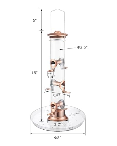 iBorn Bird Feeders Seed Catcher for Outside Hanging 6 Port Bird Feeder for Cardinal Birds Aluminium Metal,Brushed Copper Finishing 14 Inch 6 Port (Seed is not Included) 6