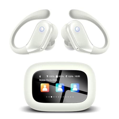 jaddsa Wireless Sport Earbuds with ENC Noise Cancellation, Touchscreen Control Case, IPX7 Waterproof Design, Deep Bass Stereo Headphones for Running & Workouts – Beige