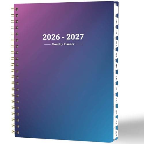 Ymumuda 2026 Monthly Planner - 2 Year Monthly Planner, JAN.2026 to DEC.2027, 8.5" x 11", Large Calendar with Spiral Bound, 24 Coated Tabs,24 Months Perfect for School & Office Schedule,Blue & Purple